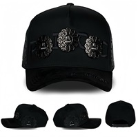Casquettes de baseball 5 panneaux A-Frame originales en stock 2025, doublure satinée, 100% coton, visière en daim noir sportif