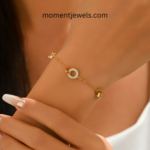 womens round gold <b>bracelet</b> rhinestone inlaid simple elegant jewelry suitable for party daily wear and special occasions - Product Image 3
