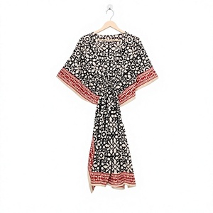 Vestido Kaftán de Algodón Hecho a Mano para Mujer, Estilo Coreano, Ligero, Ecológico, Lavable a Seco, Estampado Floral, Midi, Cintura Natural, Ropa de Playa - Product Image 1