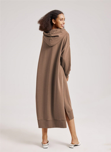 2024 inverno moda personalizzata donna manica lunga in cotone tascabile Midi abito <span class=keywords><strong>con</strong></span> <span class=keywords><strong>spacco</strong></span> <span class=keywords><strong>laterale</strong></span> - Product Image 2