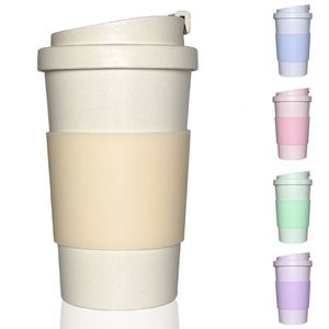 Custom Logo 12OZ/350ML Bamboo Fiber Reusable Ceramic Cup Flip-up Silicone Band Screw-on Lids 1200ml Coffee Tumbler Durable - Product Image 4
