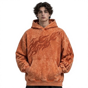Sudadera con Capucha Bordada Naranja para Hombre, Sudadera de Felpa de Algodón Premium, Ropa Urbana, Logotipo Personalizado, Venta al Por Mayor, Moda - Product Image 1