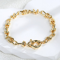Bracelet tendance en laiton plaqué or 14 carats, fait main, à maillons épais, avec fermoir OT, chaîne minimaliste, bijoux de mode pour femmes