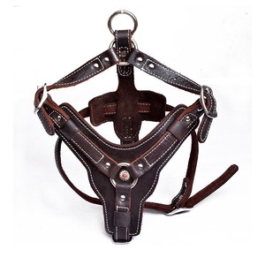 Set tali kekang anjing, bahan kulit sapi tahan lama dengan dekorasi berlian pola Solid tali kekang hewan peliharaan - Product Image 1