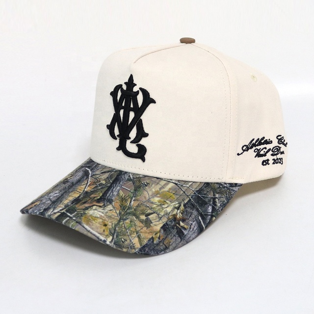 Customizable Twill Camo Camouflage Brim Dad Hat Curved Two-Tone Embroidery Adjustable Wholesale Price Five-Panel Baseball Cap