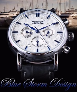 New Men's Mechanical <b>Automatic</b> Watch with Week Display Blue Hands Leather Strap Waterproof Elegant Dress Casual <b>Wristwatch</b> - Product Image 2