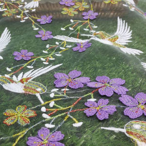 Venta al por mayor de malla bordada de colores flor de ciruelo pájaro bordado nupcial tela de malla de encaje MF85 - Product Image 5