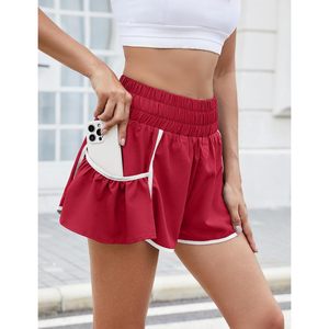 FOXA Pantalones cortos deportivos para mujer, pantalones cortos de tenis fluidos de secado rápido con bolsillos, color rojo y blanco - Product Image 4