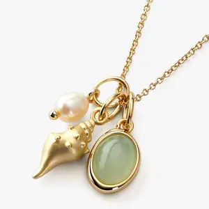 Jade shell conch necklace Vintage elegant French necklace gold plated does not fade