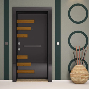 Puerta de Entrada Moderna de MDF con Panel de Madera y Respaldo de Acero, Puerta Exterior Antirrobo para Villa, Operación Manual, Puerta Completa - Product Image 1