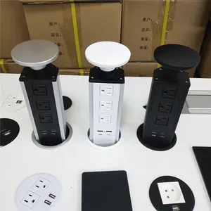 Hidden Automatic Tabletop Pop up Kitchen manual pull up worktop USB tower socket with 3AC US power outlet 2usb charging
