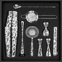 Kit de barman personnalisé OEM avec logo, 10 pièces, gravure Tiki, ensemble de shakers à cocktails en acier inoxydable 304 avec shaker Boston lesté et doseur de bar