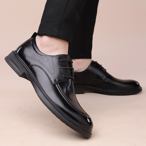 Chaussures habillées en cuir pour hommes, style Oxford, bout rond, à lacets, antidérapantes, pour le bureau et les occasions professionnelles, couleur unie, semelle extérieure en caoutchouc, cuir véritable, collection automne - Product Image 3