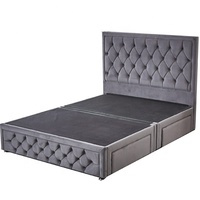 Vente en gros de base de divan King Size de luxe avec tête de lit capitonnée couleur grise rembourrage en tissu de velours lit de rangement avec 4 tiroirs