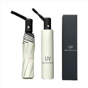 Custom Cheap Promotion White Rain 3 Folding Umbrella Windproof portable Uv Automatic Umbrella With Logo Printing