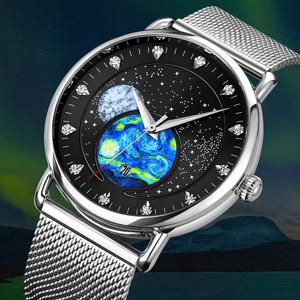 Montre chronographe ronde pour homme, montre-bracelet de luxe en acier inoxydable, montre à quartz étanche 30M, montre en cuir et acier - Product Image 1