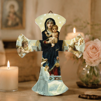 Croix en céramique personnalisée avec support, décoration religieuse chrétienne, œuvre d'art vintage, ornement, décoration de la maison, cadeau