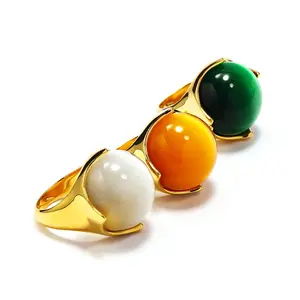 Mode plaqué or en acier inoxydable opale bijoux bague Orange/blanc/vert opale pierre anneaux pour hommes/femmes