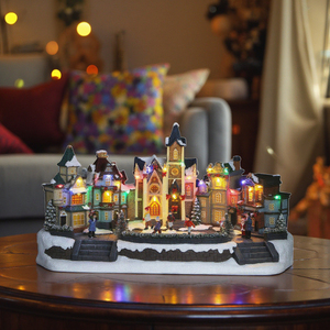 Luz LED personalizada para la <span class=keywords><strong>Plaza</strong></span> <span class=keywords><strong>del</strong></span> Mercado EN LA Ciudad de Navidad <span class=keywords><strong>Pueblo</strong></span> de Navidad con patinadores móviles y figuritas Decoración artesanal de resina - Product Image 1
