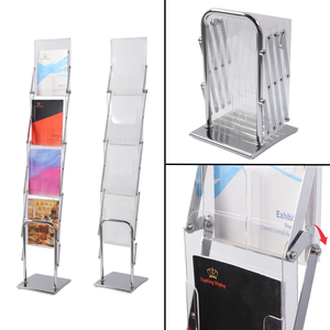 Présentoir de brochures robuste sur pied avec base en acier inoxydable, support multi-niveaux en acrylique pour prospectus, idéal pour les magasins de détail, présentoir portable - Product Image 2