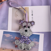 Colgante de Perro Schnauzer con Diamantes de Imitación al por Mayor, Adorno Colgante de Cachorro de Cristal con Correa de Cuero PU, Lindo Adorno para Coche de Mascota, Regalo