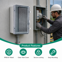 Boîtier d'interrupteur industriel X2 300*200*170 en plastique ABS, étanche IP67, anti-poussière, avec charnière et boucle, certifié IEC, pratique