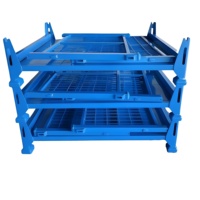 Conteneur de stockage industriel en métal pliable et empilable pour entrepôt, cage de stockage de marchandises en treillis métallique