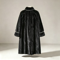 Manteau long en fausse fourrure de vison noir 100 % polyester pour femme, col montant, décorations de perles, mi-mollet, chaud et luxueux