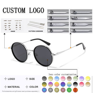 Unisex <b>Round</b> <b>Sunglasses</b> Full Rim Metal <b>Frame</b> UV400 Protection Retro Style Adult Sun Protection - Product Image 2