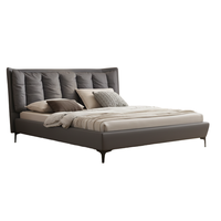 Lit avec matelas super épais et confortable, grand format King Size, en cuir noir, minimaliste, avec rangement, cadre en bois de pin