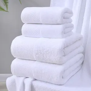 White Hotel Bath Towels Customized Embroidered Logo White Towels Sets For Spa 100% Cotton Terry Luxury Bath Towel Hotel Towels
