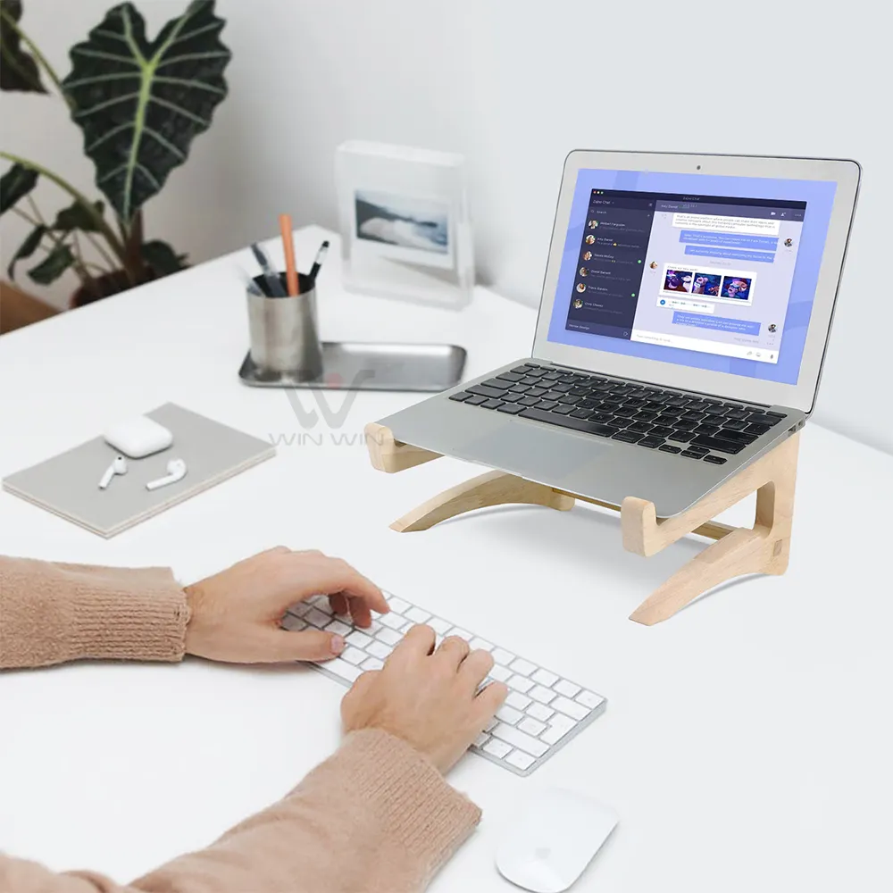 Macbook用卸売木製ブナポータブル調節可能ラップトップスタンド