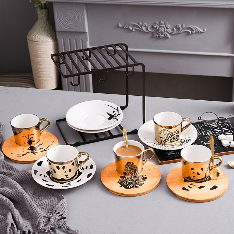 Nordic Reflection Mirror Animal Ceramic Cup Saucer Set