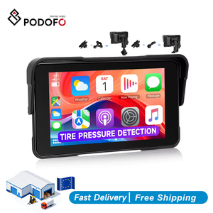 Podofo Écran portable pour moto de 5 pouces avec CarPlay pour iPhone et Android Auto BT IP68 Étanche Capteur de lumière automatique Antivol - Product Image 1