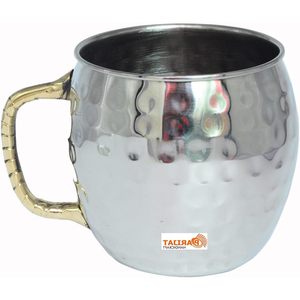 PARIJAT Handicraft Pack 2 Stainless Steel Moscow Mule Mugs 16 Ounce <b>Insulated</b> Ceramic <b>Cups</b> Brass Handle Coffee Beer Mug <b>Cups</b> - Product Image 5