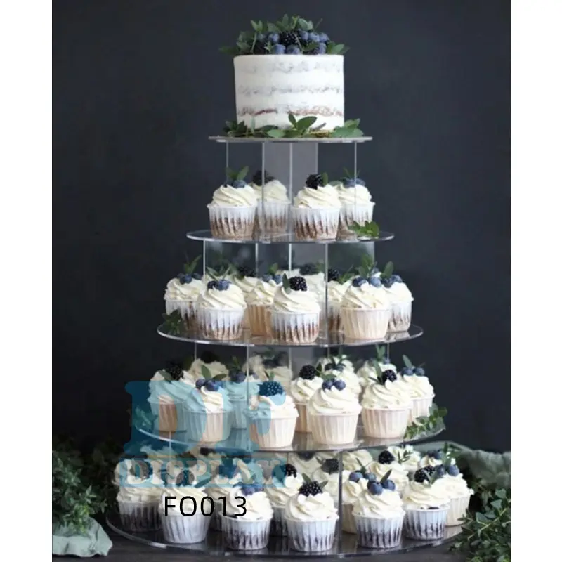 FO013 Best Quality Elegant 5 Tier Round Acrylic Cupcake Display Trays Stand Cake Dessert Buffet Display Stand For Wedding