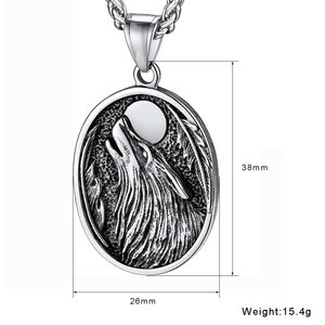 Liontin Kalung Bulan Serigala Hewan dari Baja Anti Karat untuk Pria - Product Image 2