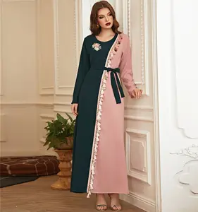 Beautiful vintage green pink contrast tassel handmade flowers rhinestone long sleeve long skirt