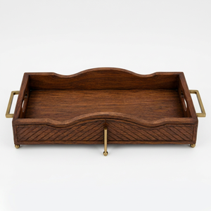 Bandeja Rectangular Premium de Madera con Asa Metálica, Acabado Natural, para Servir Comida en el Hogar, Hoteles y Restaurantes, al por Mayor - Product Image 1
