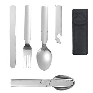 Travel Hiking <b>Reusable</b> Eco Camping Stainless Steel Beer Opener Knife Spoon Fork Portable Cutlery Set with Case - Product Image 1