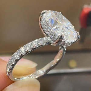 Anillo de Compromiso de Lujo con Diamante Cultivado en Laboratorio de Corte Ovalado, Oro Blanco Sólido de 14K/18K, Banda Pavé Brillante, VVS/VS/CVD/HPHT, Joyería Fina para Mujer - Product Image 3