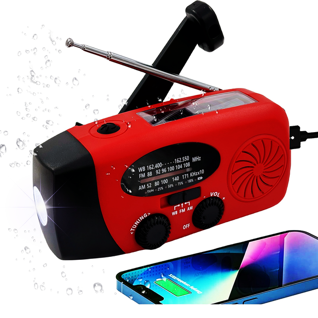 New Portable Solar Emergency Weather Radio 5000 MAh Battery Hand Crank Powered Radios with Flashlight, Headphone Jack, SOS