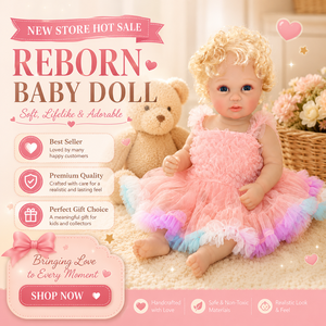 BAkwbwBY Bambola Reborn Realistica Dipinta a Mano con Vene Visibili, Corpo Intero in Vinile da 18 Pollici, Capelli Biondi Ricci, Occhi Blu, Giocattolo All'ingrosso - Product Image 1