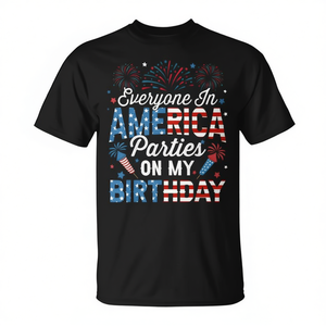 T-shirt unisexe pour adultes à col rond et manches courtes, imprimé en sérigraphie, « Tous les Américains dansent à mon anniversaire le 4 juillet » - Product Image 2
