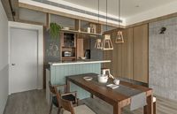 Retro hangat gaya Amerika, ruang kecil terbuka, lemari terintegrasi kustom seluruh rumah, kabinet dapur