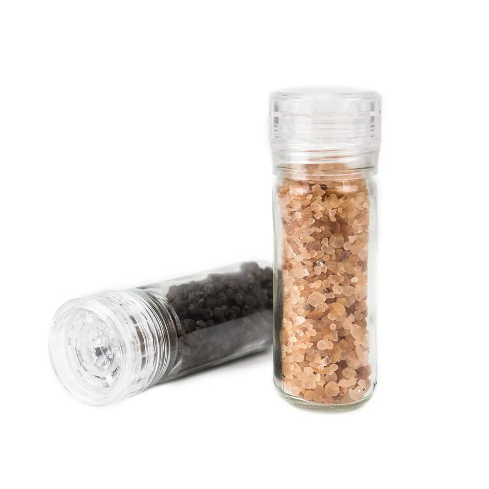 Manual Spice Salt and Pepper Mill Glass Jar with Plastic Spice Grinder Hot Selling Products 100 ml Seasoning Bottle Grinder