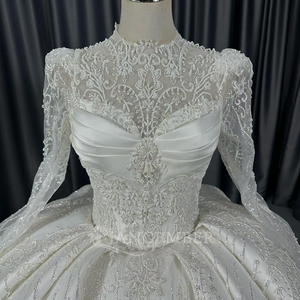 Lscm105 Royal Ivory Sheer Long Sleeve Ball Gown <b>Wedding</b> Dress Heavy Sparkling Floral Embroidery Lace Up Back Jancember - Product Image 2