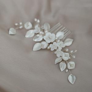 Estética de alta calidad <span class=keywords><strong>flores</strong></span> nupciales europeas peine de cerámica perla natural hecho a mano accesorios de boda tocado - Product Image 4