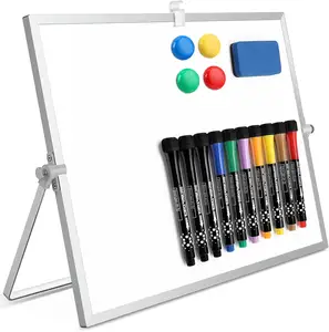 Ry Erase White Board 16"X12" Double-Sided Magnetic Whiteboard With 10 Markers 4 Magnets 1 Eraser Small White Board With Stand