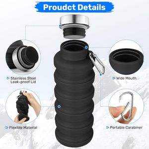 New Arrivals 500ml Rubber Foldable Eco-Friendly Unisex Camping <b>Travel</b> <b>Bottle</b> with Hand Grip - Product Image 5